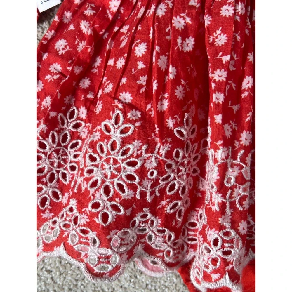 Baby Gap Red Floral Smocked Eyelet Dress Set 3-6 Months Cotton NWT Cottagecore